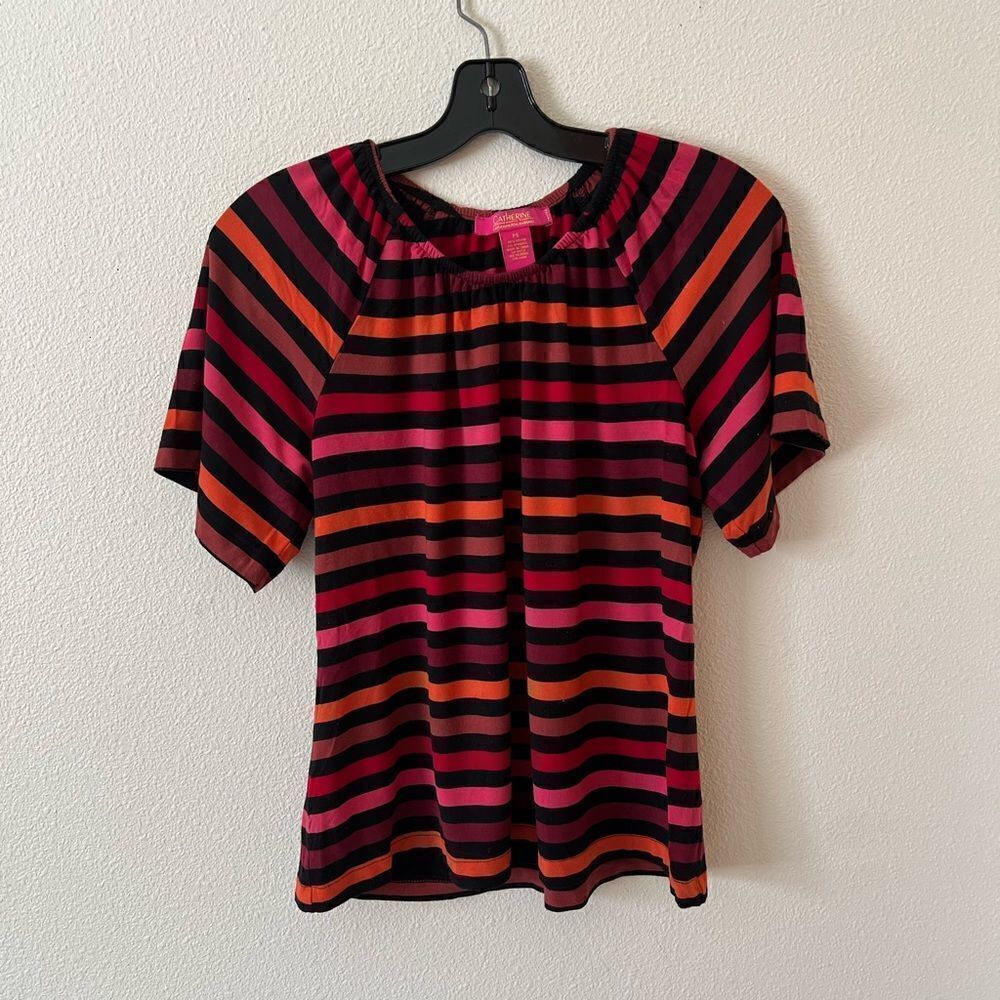 Catherine Malandrino Red Multi Stripe Peasant Top S